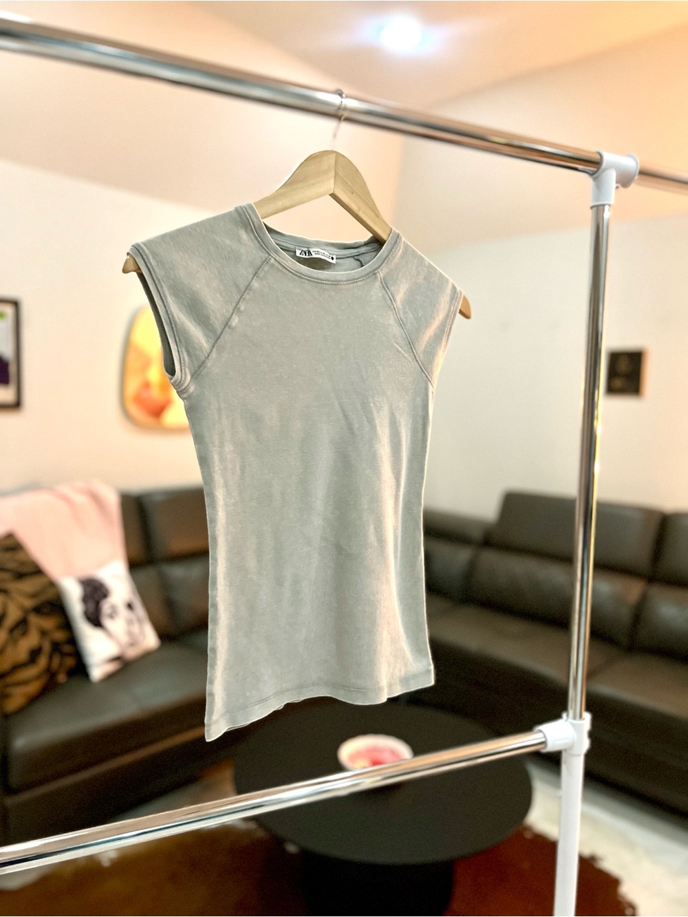 Zara baby fitted tee Crewneck distressed Light Gray Sz XS